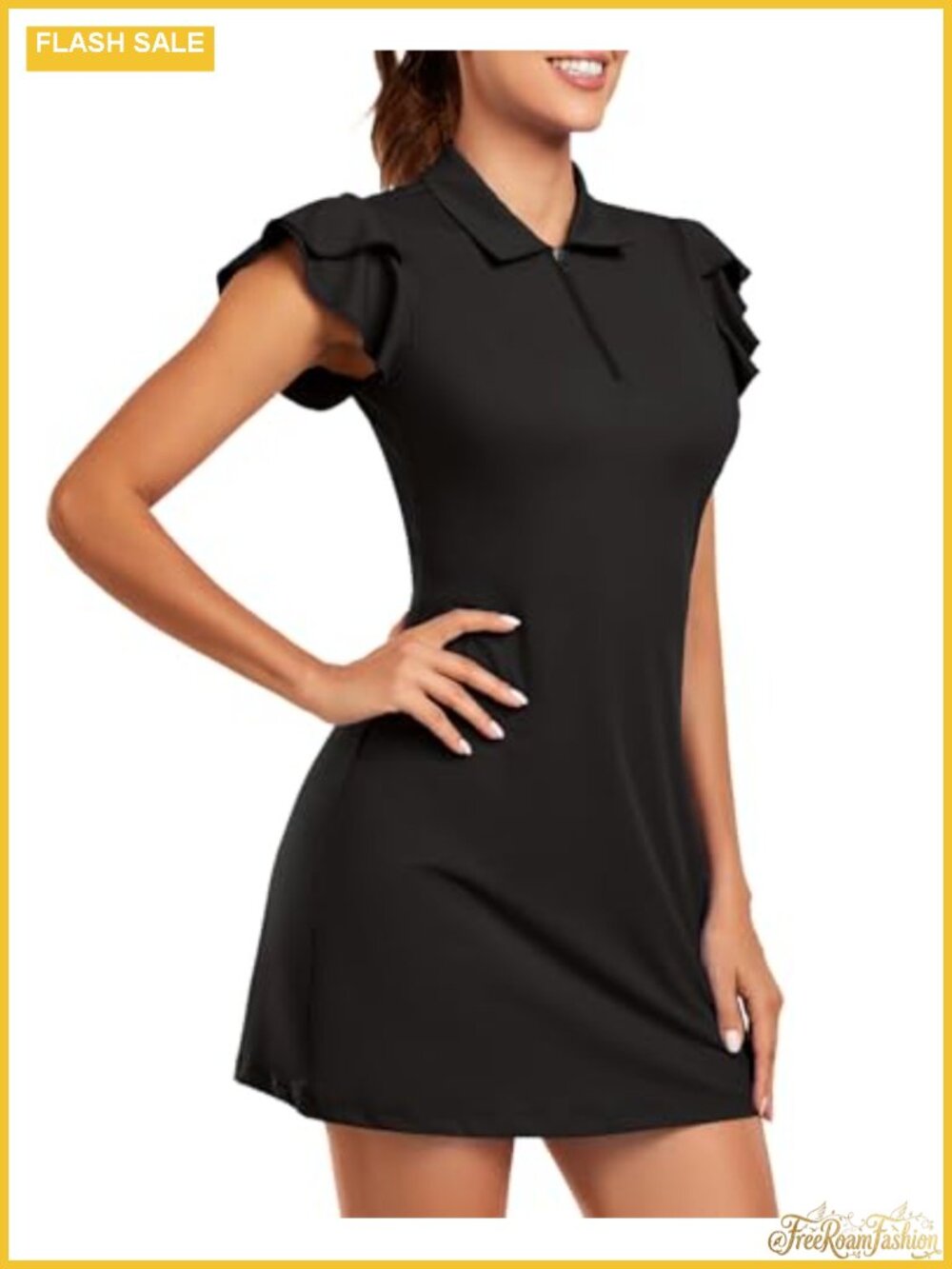 Tennis Dress for Women Floral Ruffle Sleeve Golf Dress with Shorts and Pockets